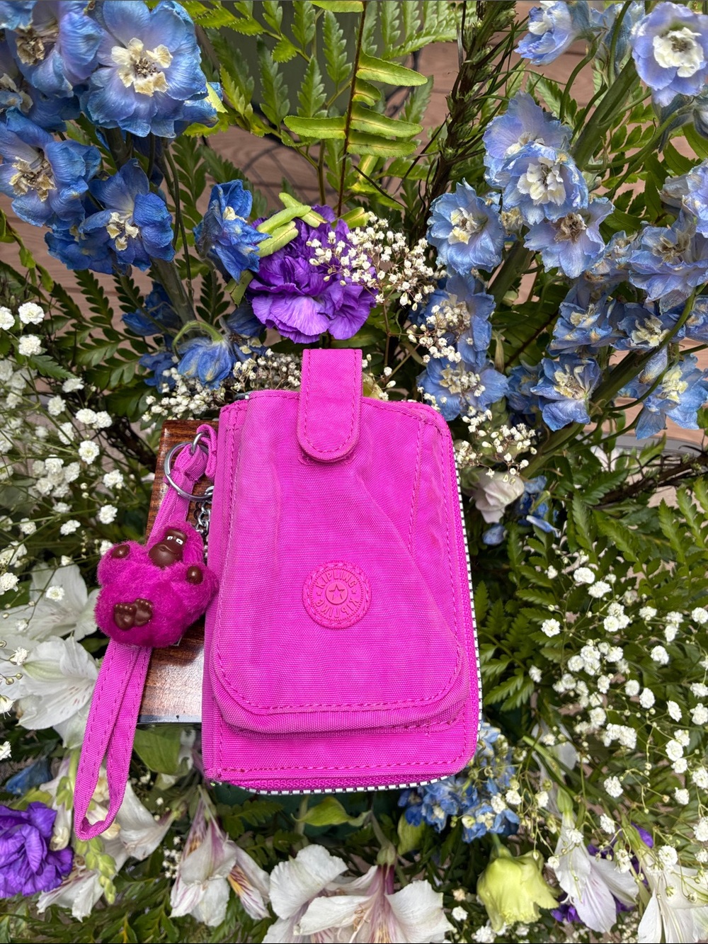 Kipling Hot Pink Wristlet Wallet with Charm